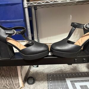 Jellypop Black T-Strap Platform Block Heels